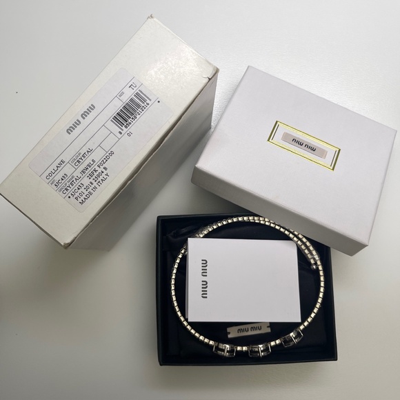 NEW MIU MIU Necklace Choker Crystal Rhinestones Silver with box and dust bag - Picture 8 of 8